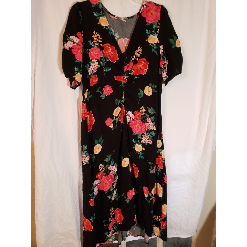 Women's Old Navy Short Sleeve Black Floral High Low Dress Size XL